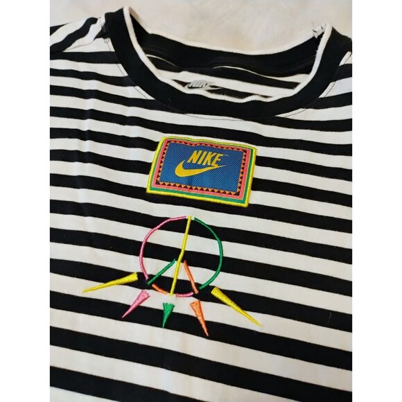 Nike Peace Pack Striped T-Shirt Women's Large Loose Fit - Picture 1 of 8